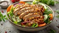 Tangy Chicken Teriyaki in a Salad Bowl or on a Vibrant Background, with Crisp Vegetables, and Sesame Dressing