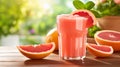 grapefruit juice and slices on a wooden table