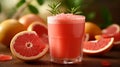 grapefruit juice and slices on a wooden table