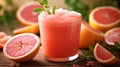 grapefruit juice and slices on a wooden table