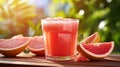 grapefruit juice and slices on a wooden table