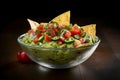 Tangy Guacamole bowl lime chips. Generate Ai