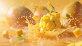 tangy mango sorbet adorned with diced fresh mango, offering a tropical indulgence that tantalizes the taste buds.