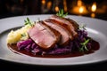 Tangy Roasted duck red cabbage. Generate AI