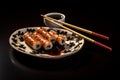 Tangy Rolls chopsticks soy sauce. Generate Ai