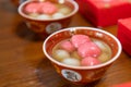 Tangyuan or tang yuan Chinese sweetheart soup is a Chinese dessert made from glutinous rice