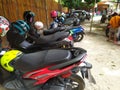 tanjung, Indonesia October 3, 2021 parking lot for motorbikes in the park