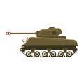 Tank American World War 2 M4 Sherman medium tank. Military army machine war, weapon, battle symbol silhouette side view