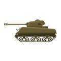 Tank American World War 2 M4 Sherman medium tank. Military army machine war, weapon, battle symbol silhouette side view Royalty Free Stock Photo