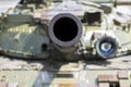 Tank barrel. Looking at the camera. Armored car. tank hull and caterpillar. Cannon shot. heavy shells. military equipment Royalty Free Stock Photo