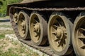 Tank caterpillar in a military museum. Old military equipment on Royalty Free Stock Photo