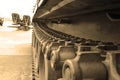 Tank caterpillar. Sepia. Royalty Free Stock Photo