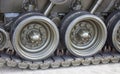 Tank close-up with wheel, caterpillar. American tank.