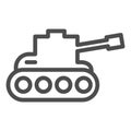 Tank line icon. Army war vehicle silhouette symbol, outline style pictogram on white background. Warfare or military