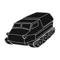 Tank for the marshes. Caterpillar transport of military.Transport single icon in black style vector symbol stock