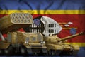 Swaziland heavy military armored vehicles concept on the national flag background. 3d Illustration