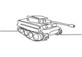 Tank one line drawing. An armoured fighting vehicle designed for front-line combat. Vector illustration army engine, minimalism