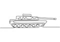 Tank one line drawing. An armoured fighting vehicle designed for front-line combat. Vector illustration army engine, minimalism