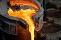 Tank pours liquid metal at the steel mill Royalty Free Stock Photo