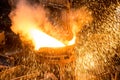 Tank pours the liquid steel in the molds