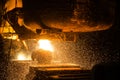 Tank pours the liquid steel in the molds