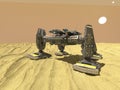 Tank robot in desert,3d ,render