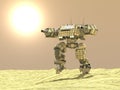 Tank robot in desert,3d ,render