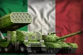 Italy heavy military armored vehicles concept on the national flag background. 3d Illustration