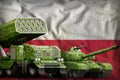 Poland heavy military armored vehicles concept on the national flag background. 3d Illustration