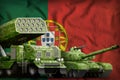 Portugal heavy military armored vehicles concept on the national flag background. 3d Illustration