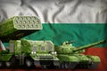 Bulgaria heavy military armored vehicles concept on the national flag background. 3d Illustration