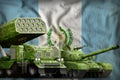 Guatemala heavy military armored vehicles concept on the national flag background. 3d Illustration