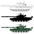 Tank silhouette, cartoon, outline. Military equipment set icon.