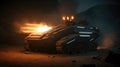 A Tank With A Sleek Black Finish And A Mounted Flamethrower. Generative AI
