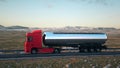 Semi-trailer tank truck driving along a desert road