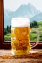 Tankard of cold beer in a Bavarian tavern