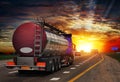 Tanker with chrome tanker on the highway. Royalty Free Stock Photo