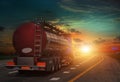 Tanker with chrome tanker on the highway. Royalty Free Stock Photo