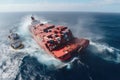 A Tanker With Containers Crashes In A Ocean Clear Sky