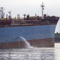 Tanker discharging ballast into the harbor