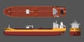 Tanker drawing. 3d cargo ship industrial blueprint. Petroleum boat view top, side and front. Isolated vehicle