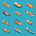 Tanker oil bulk vector isometric tank ships or cargo boats transport and isometry transportation by sea or ocean set