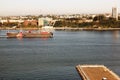 A tanker passing by Hudson river and New Jersey skyline from NYC