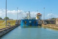 Tanker passing the Panama Canal at Miraflores Locks