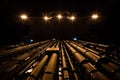 Tanker pipeline and superstructure at night.