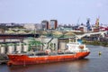 Tanker port terminal and cargo ship, Rotterdam, Netherlands