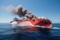 Tanker Ship Crashes In A Ocean Clear Sky