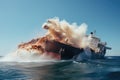 Tanker Ship Crashes In A Ocean Clear Sky