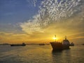 Tanker ship with sunrise Royalty Free Stock Photo