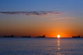 Tanker ship at sunset